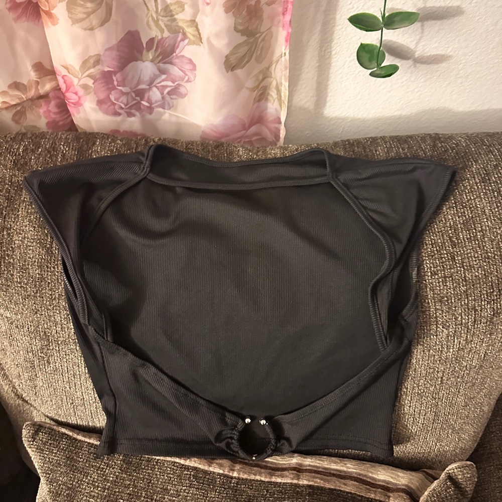 SHEIN Black open back top